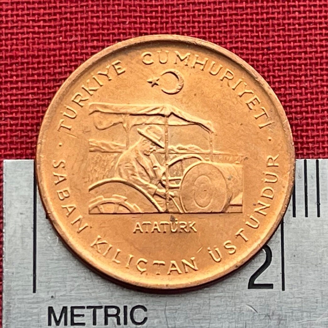 Ataturk Driving Tractor 10 Kuruş Turkey Authentic Coin Money for Jewelry and Craft Making (Plow is Better than Sword)