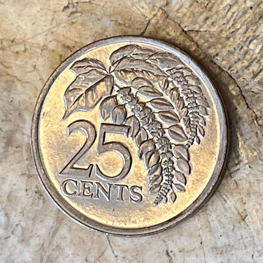 Wild Poinsettia 25 Cents Trinidad and Tobago Authentic Coin Money for Jewelry and Craft Making (Chaconia) (Christmas Flower)