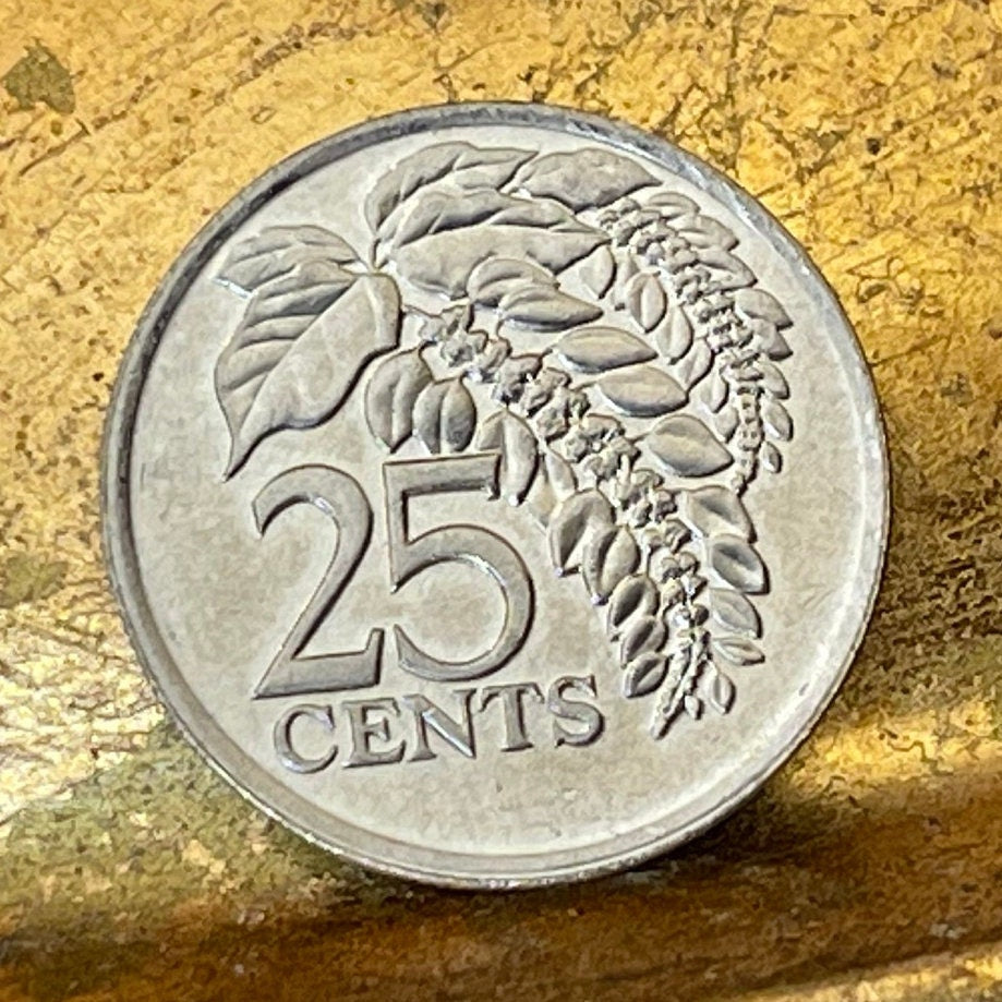 Wild Poinsettia 25 Cents Trinidad and Tobago Authentic Coin Money for Jewelry and Craft Making (Chaconia) (Christmas Flower)
