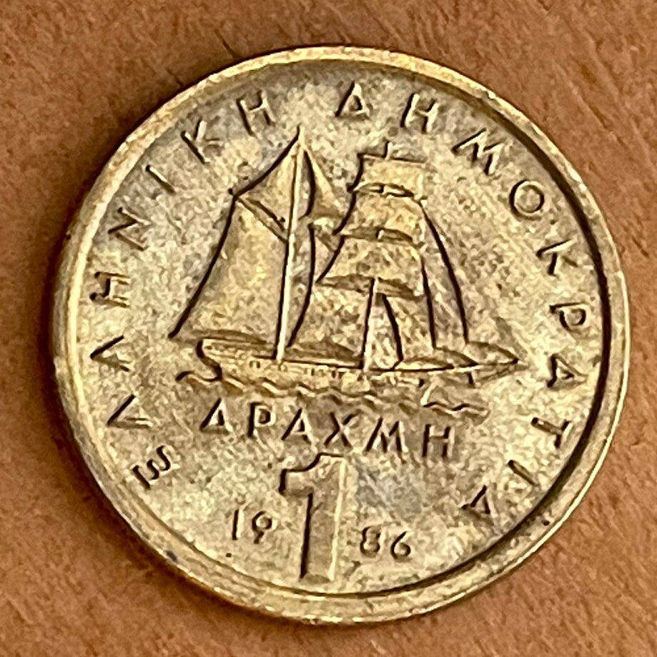 Revolutionary Admiral Konstantinos Kanaris & Corvette 1 Drachma Greece Authentic Coin Money for Jewelry (Greek Independence) Freedom Fighter