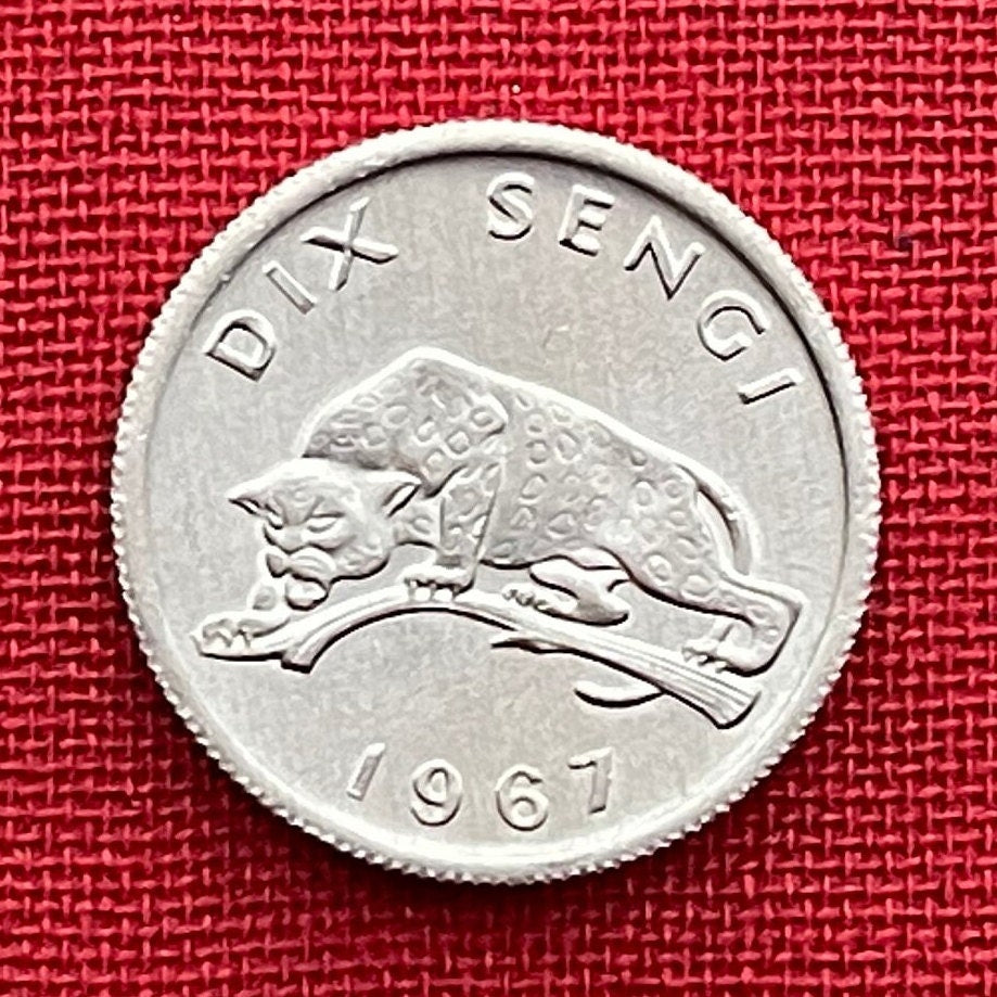 Leopard 10 Sengi Congo Authentic Coin Money for Jewelry and Craft Making (1967) (Wild Cat) (Big Cat)