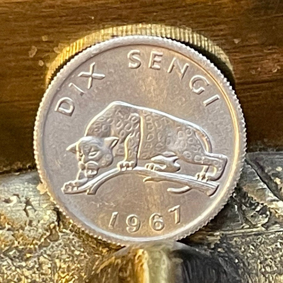 Leopard 10 Sengi Congo Authentic Coin Money for Jewelry and Craft Making (1967) (Wild Cat) (Big Cat)
