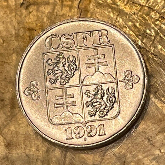 Bohemian Lion & Slovak Double-Cross from Hyphen War Era 10 Haleru Czech and Slovak Federative Republic Authentic Coin Money for Jewelry CSFR