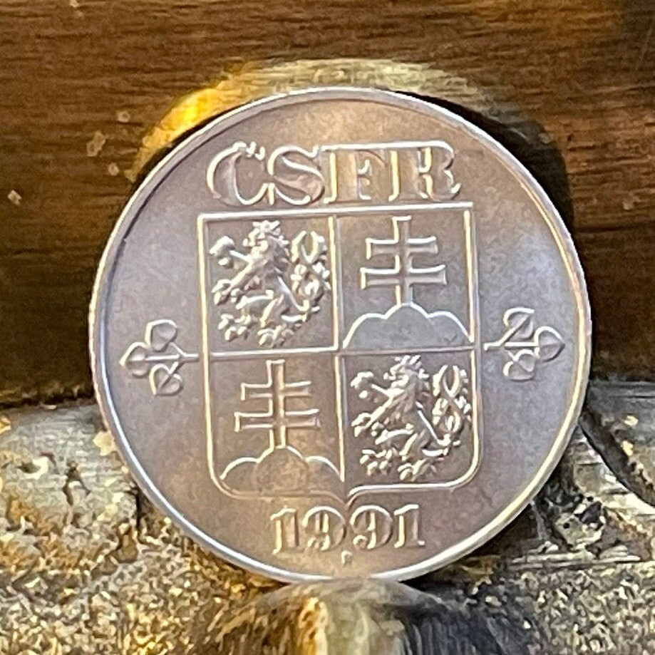 Bohemian Lion & Slovak Double-Cross from Hyphen War Era 10 Haleru Czech and Slovak Federative Republic Authentic Coin Money for Jewelry CSFR