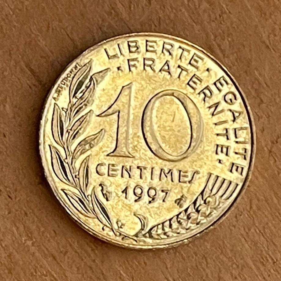 Marianne & Liberty Cap 10 Centimes France Authentic Coin Money for Jewelry and Craft Making (Phrygian Cap)
