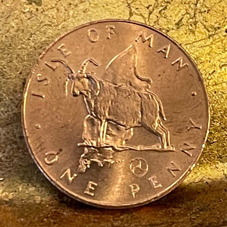 Manx 4-Horn Loaghtan Sheep 1 Penny Isle of Man Authentic Coin Money for Jewelry and Craft Making (Map of Isle of Man) (Triskele)