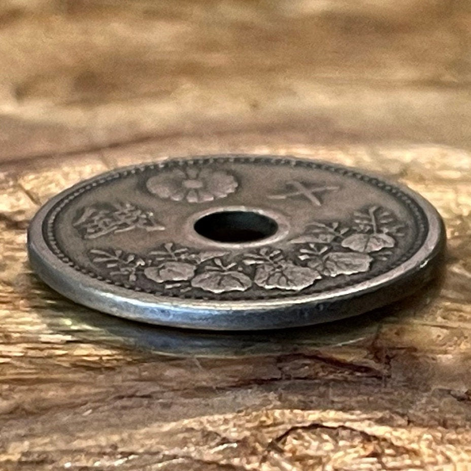 Princess Tree (Taisho Era) & Chrysanthemum 10 Sen Japan Authentic Coin Money for Jewelry and Craft Making (Hole in Coin) (Paulownia)