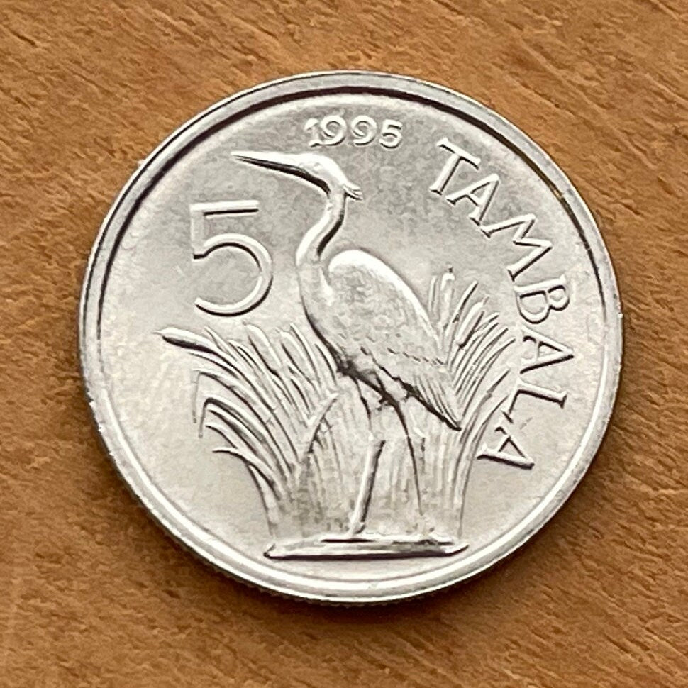 Purple Heron 5 Tambala Malawi Authentic Coin Money for Jewelry and Craft Making (Unity and Freedom)