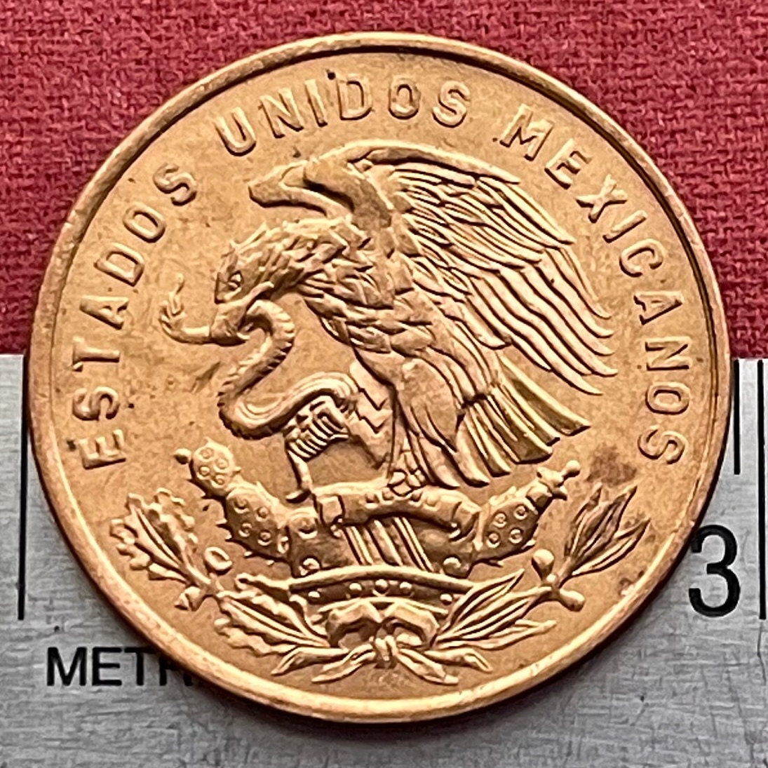 Teotihuacán Pyramid of Sun, Popocatépetl and Iztaccíhuatl Volcanoes & Eagle with Snake 20 Centavos Mexico Authentic Coin Money for Jewelry