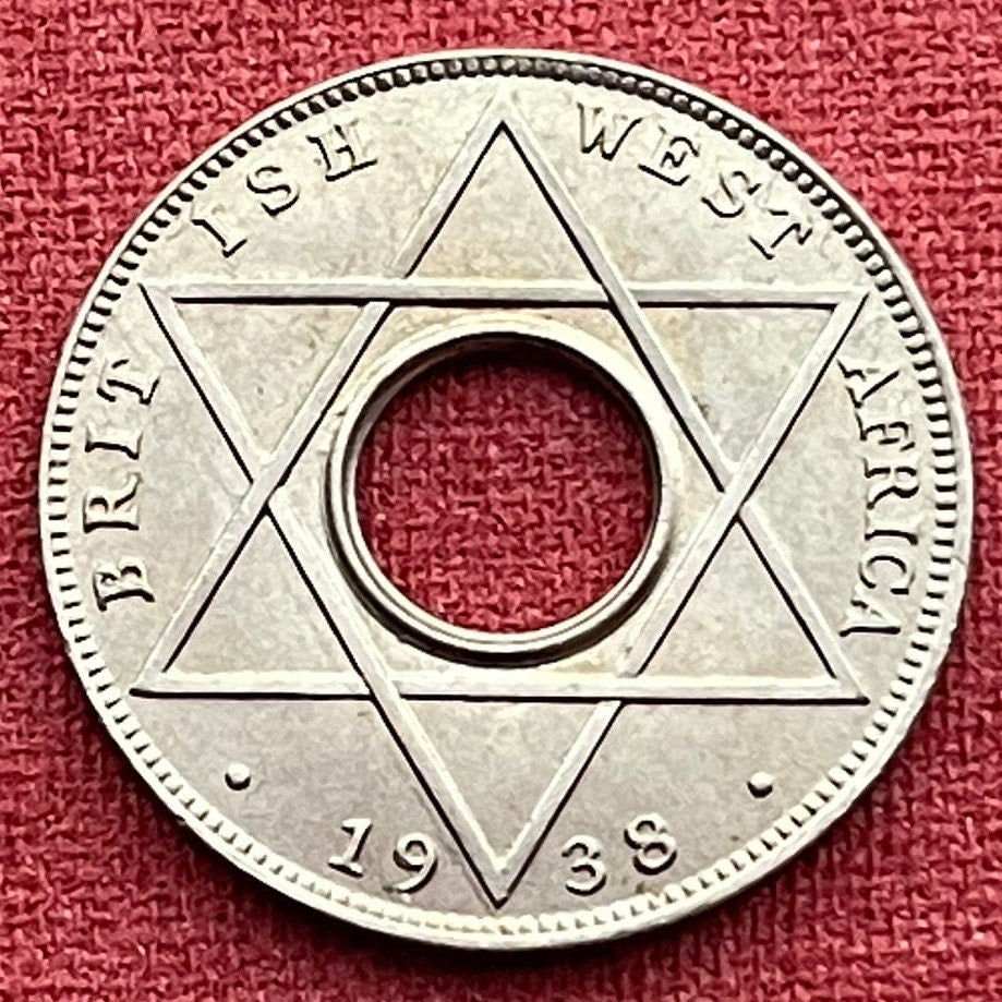 Hexagram Star & George VI Crown with Hole 1/10th Penny British West Africa Authentic Coin Money for Jewelry (King George VI) 6-Pointed Star