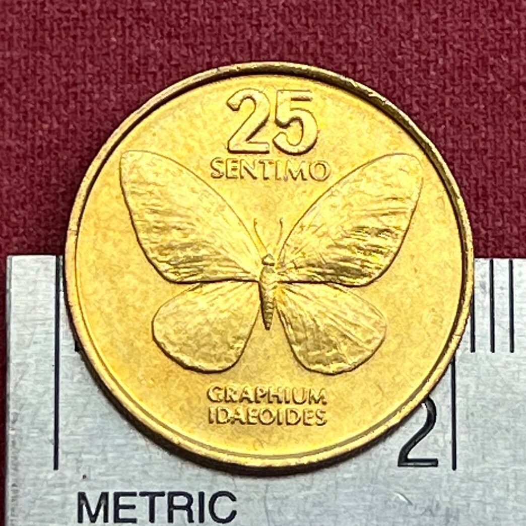 Revolutionary Artist Juan Luna & Swallowtail Butterfly 25 Sentimo Philippines Authentic Coin Money for Jewelry (Graphium Idaeoides)