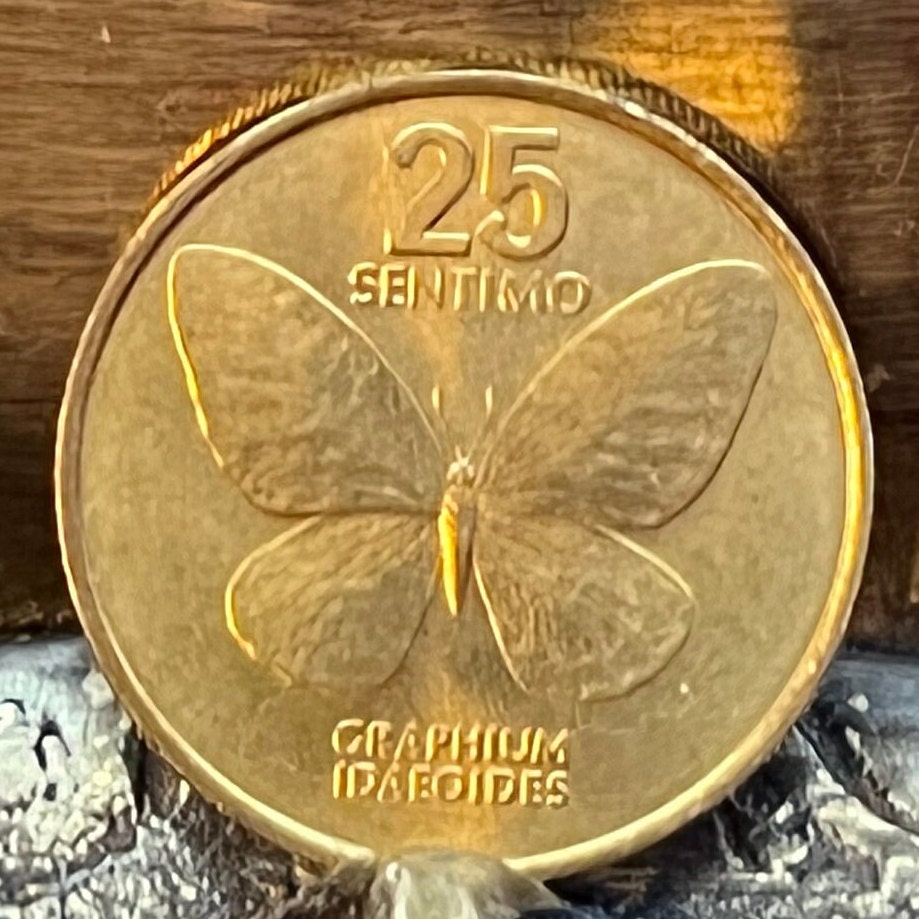 Swallowtail Butterfly & Revolutionary Artist Juan Luna 25 Sentimo Philippines Authentic Coin Money for Jewelry (Graphium Idaeoides)