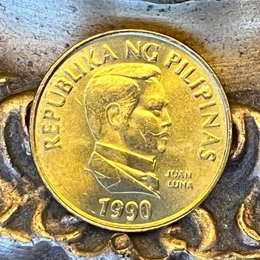 Revolutionary Artist Juan Luna & Swallowtail Butterfly 25 Sentimo Philippines Authentic Coin Money for Jewelry (Graphium Idaeoides)