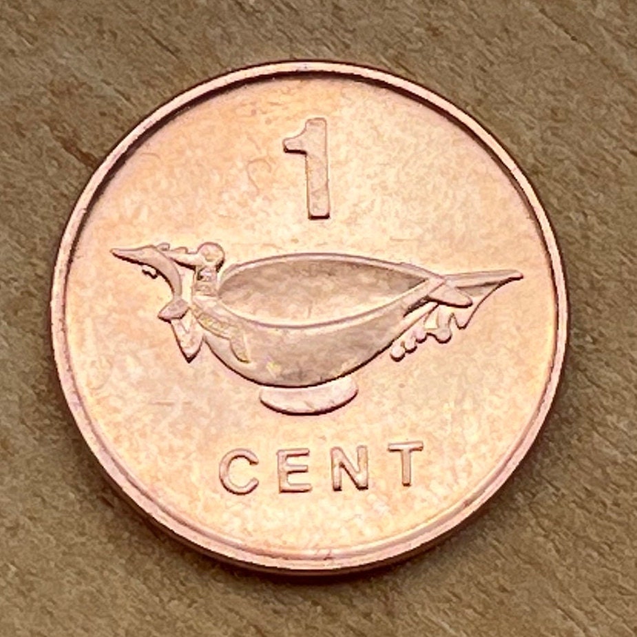 Frigatebird Catching Bonito Fish Carved Bowl 1 Cent Solomon Islands Authentic Coin Money for Jewelry and Craft Making (Bonito Fish Society)