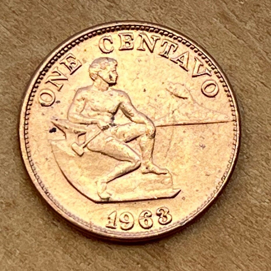 Hammering Man at Anvil near Mayon Volcano 10 Centavos Philippines Authentic Coin Money for Jewelry and Craft Making