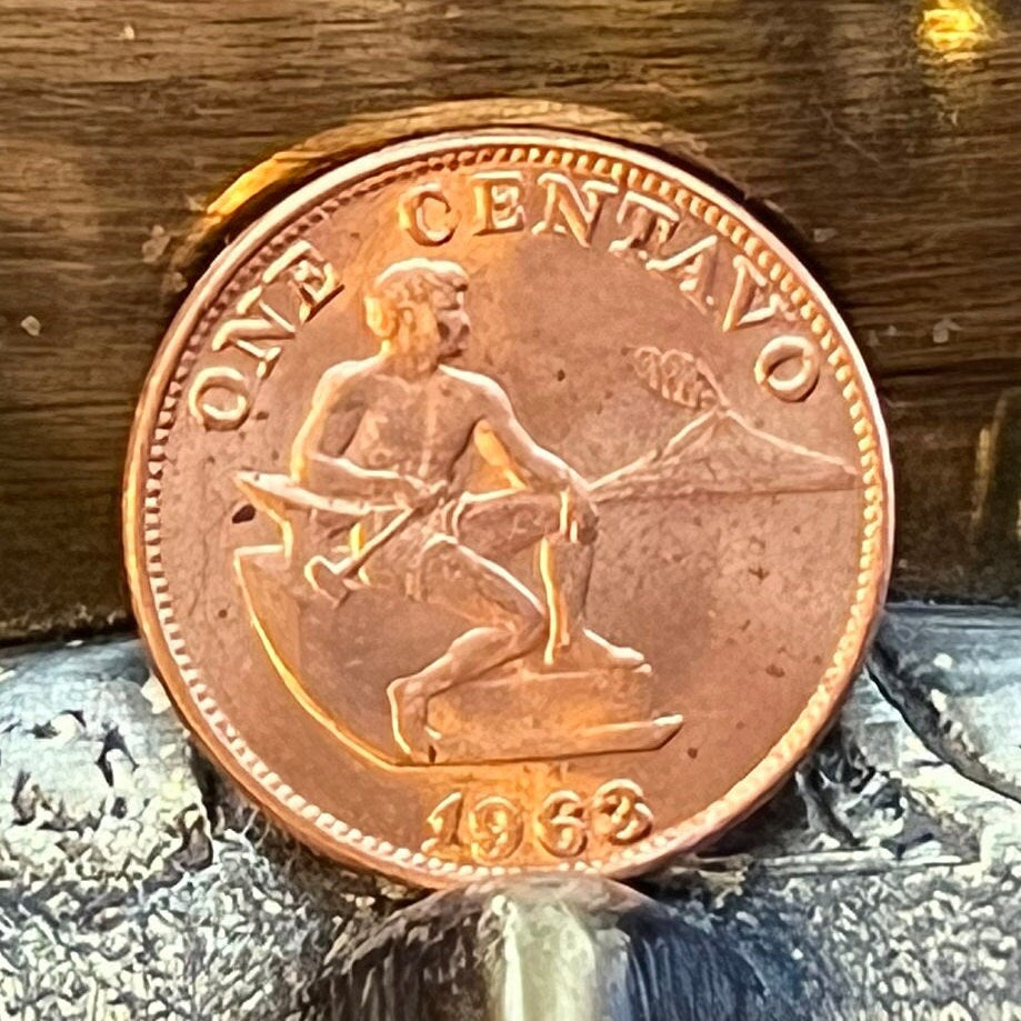 Hammering Man at Anvil near Mayon Volcano 10 Centavos Philippines Authentic Coin Money for Jewelry and Craft Making