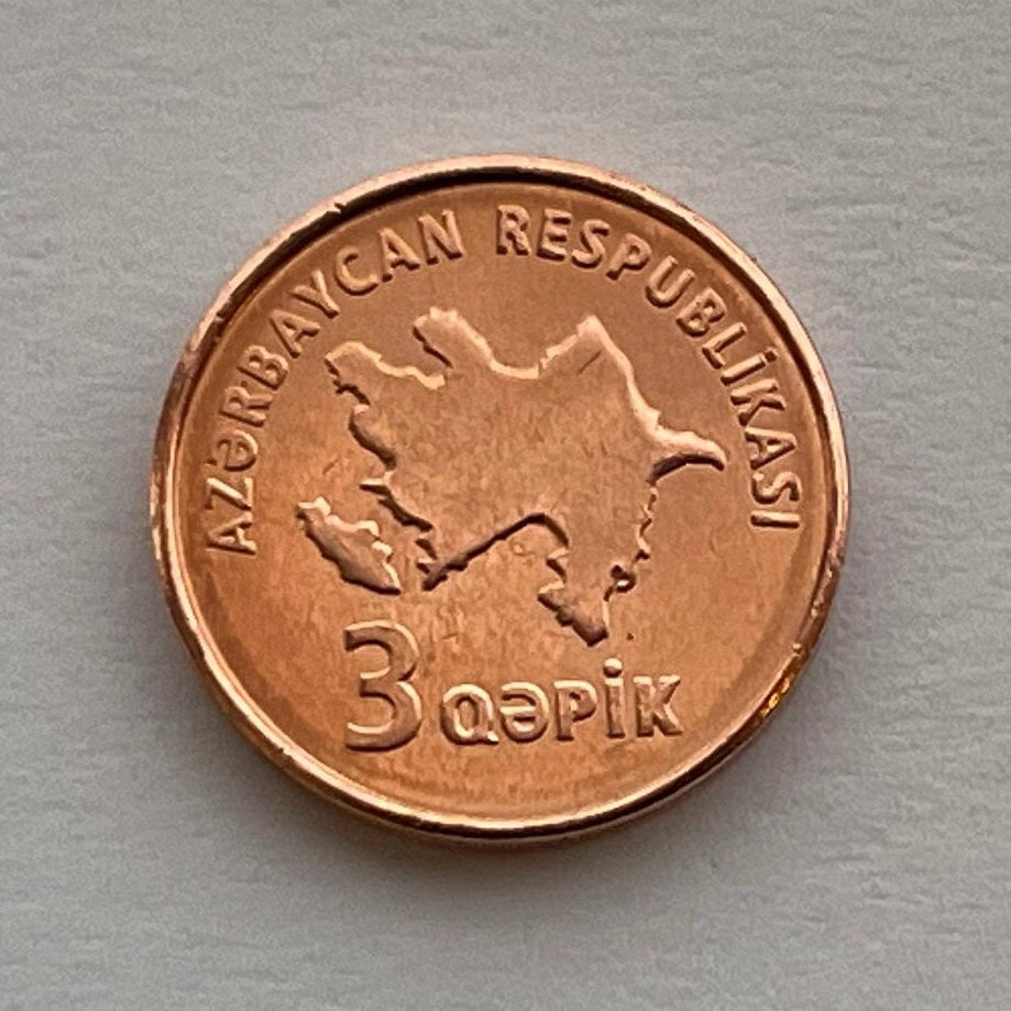 Books and Quill Pen 3 Qapik Azerbaijan Authentic Coin Money for Jewelry and Craft Making (Map of Azerbaijan)