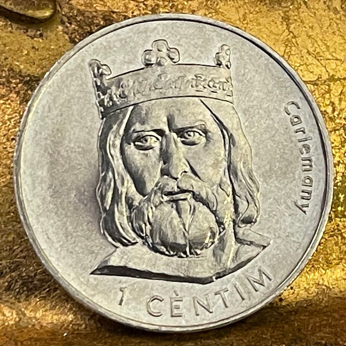 Emperor Charlemagne 1 Centim Andorra Authentic Coin Money for Jewelry and Craft Making (Father of Europe) (Charles the Great)