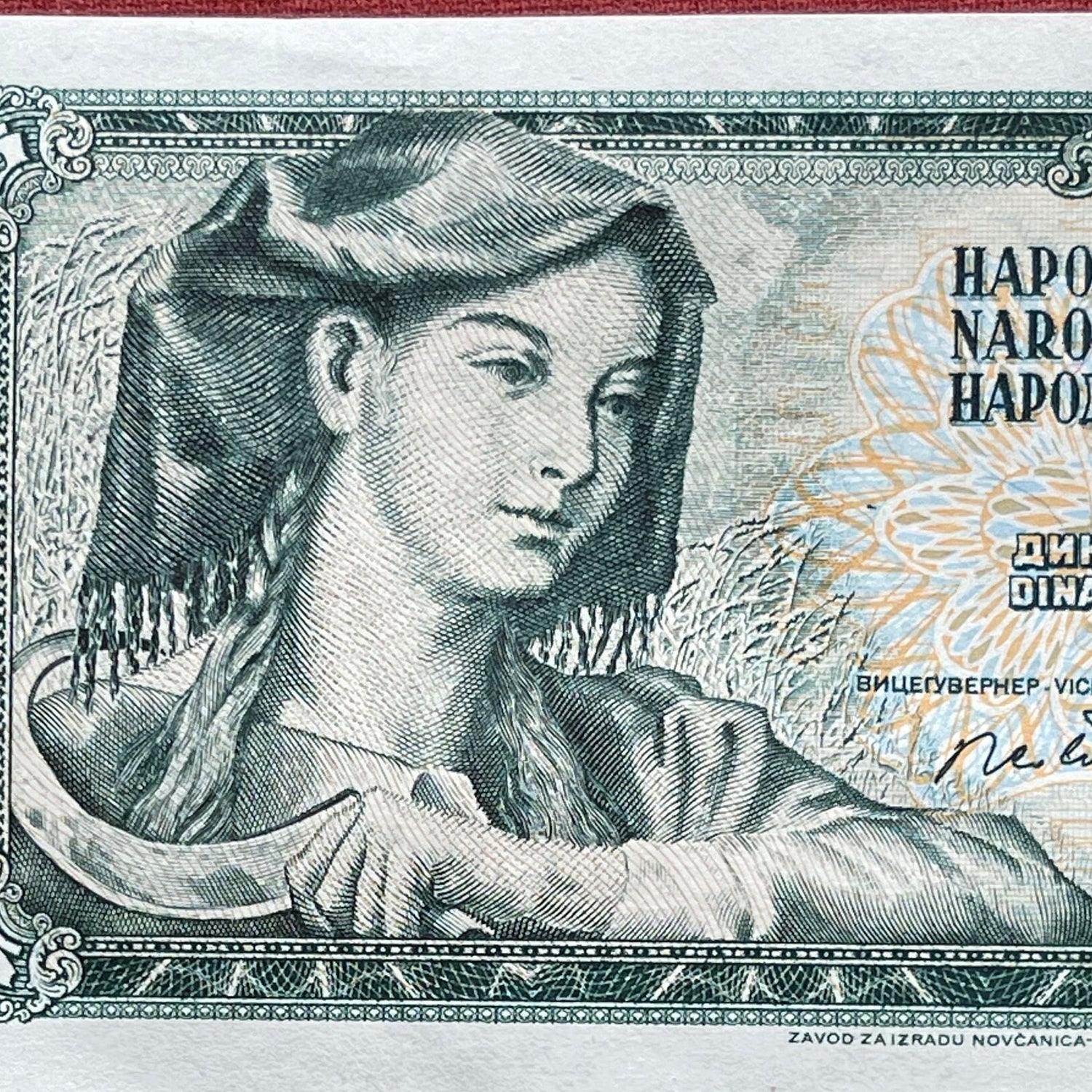 Scythe Woman 5 Dinara Yugoslavia Authentic Banknote Money for Jewelry and Craft Making (Farmer with Sickle) (1968)