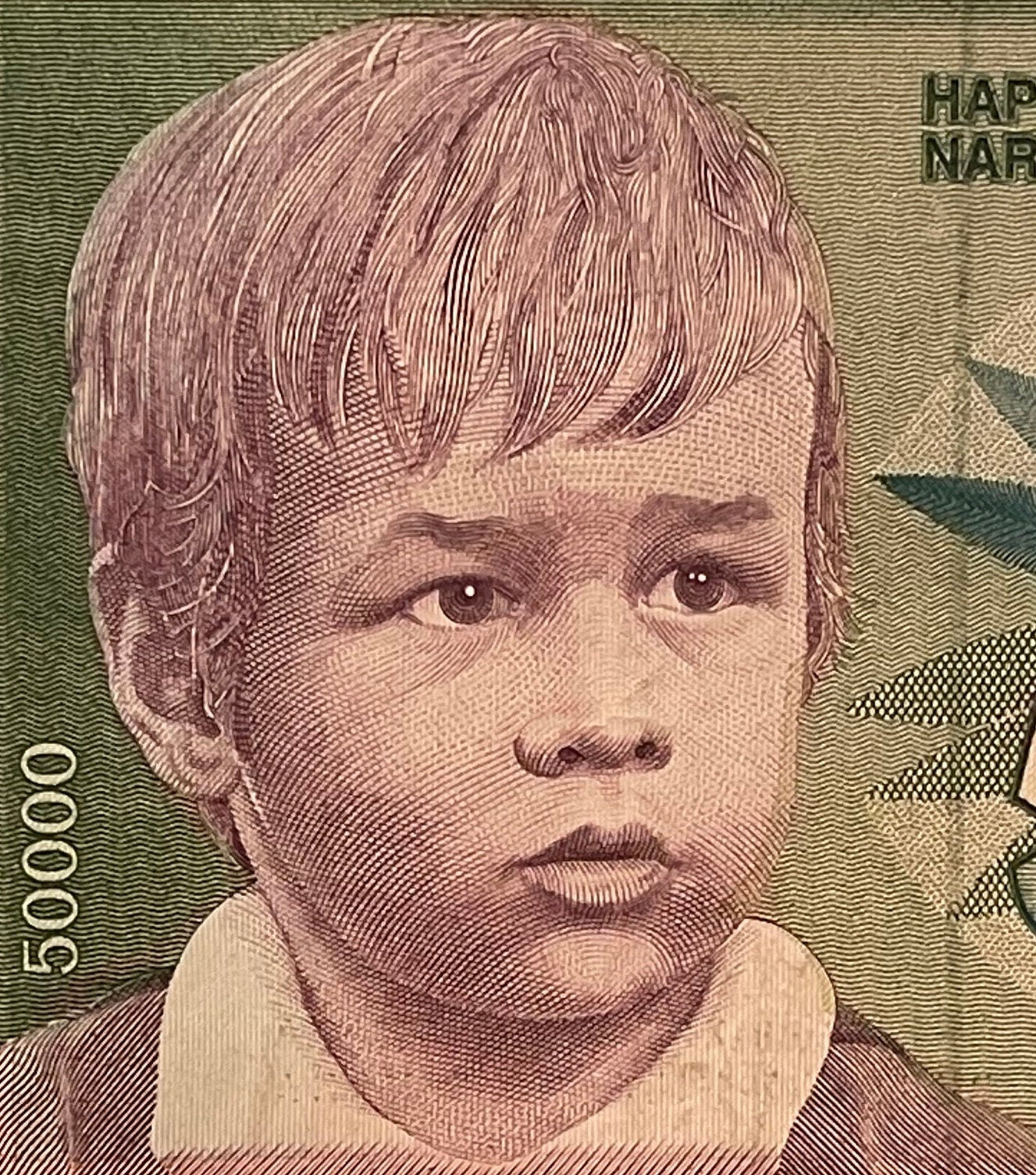 Roses & Boy 50,000 Dinara Yugoslavia Authentic Banknote Money for Jewelry and Craft Making (1992) (CONDITION: VERY FINE)