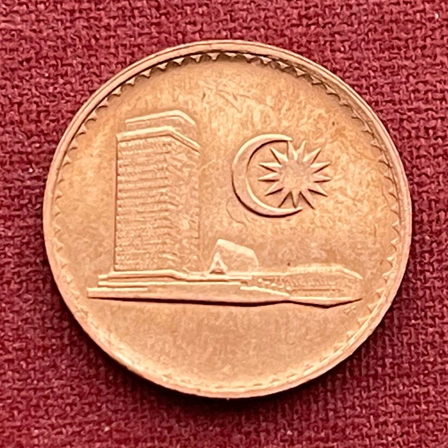 Houses of Parliament & Star and Crescent 1 Sen Malaysia Authentic Coin Money for Jewelry and Craft Making