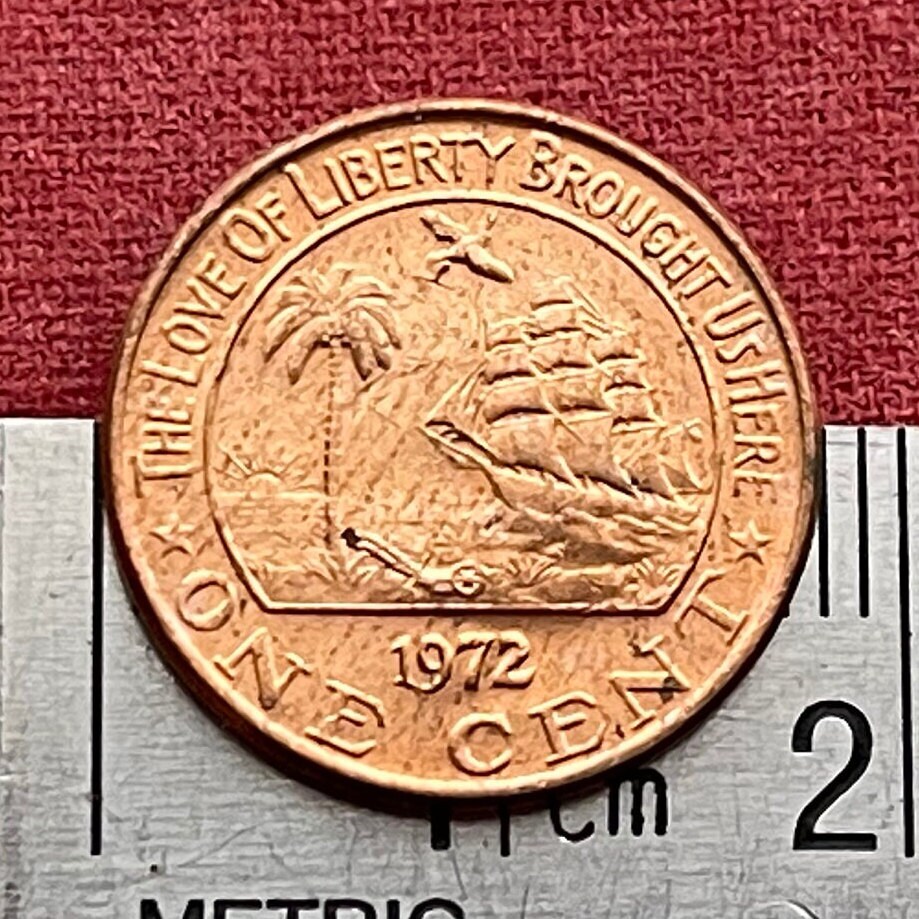 Sailing Ship with Palm Tree & Forest Elephant 1 Cent Liberia Authentic Coin Money for Jewelry (The Love of Liberty Brought Us Here) BLM