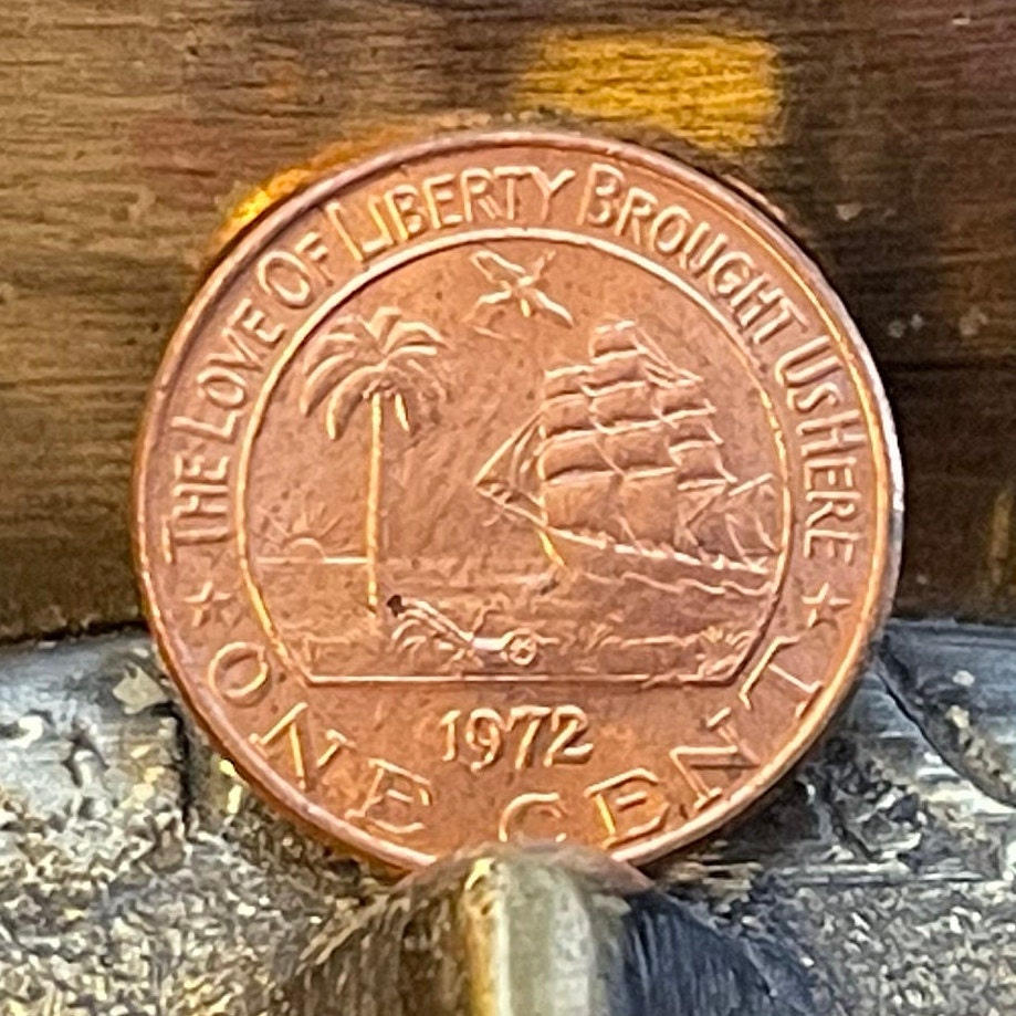 Sailing Ship with Palm Tree & Forest Elephant 1 Cent Liberia Authentic Coin Money for Jewelry (The Love of Liberty Brought Us Here) BLM