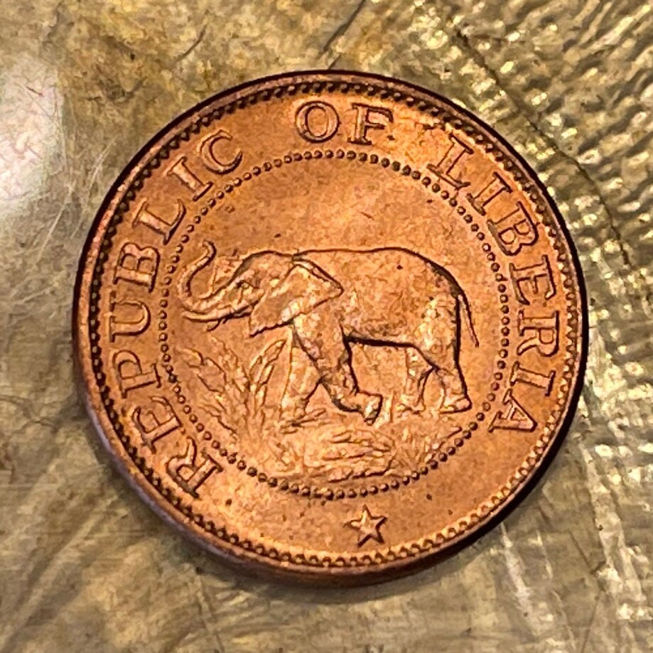 Sailing Ship with Palm Tree & Forest Elephant 1 Cent Liberia Authentic Coin Money for Jewelry (The Love of Liberty Brought Us Here) BLM