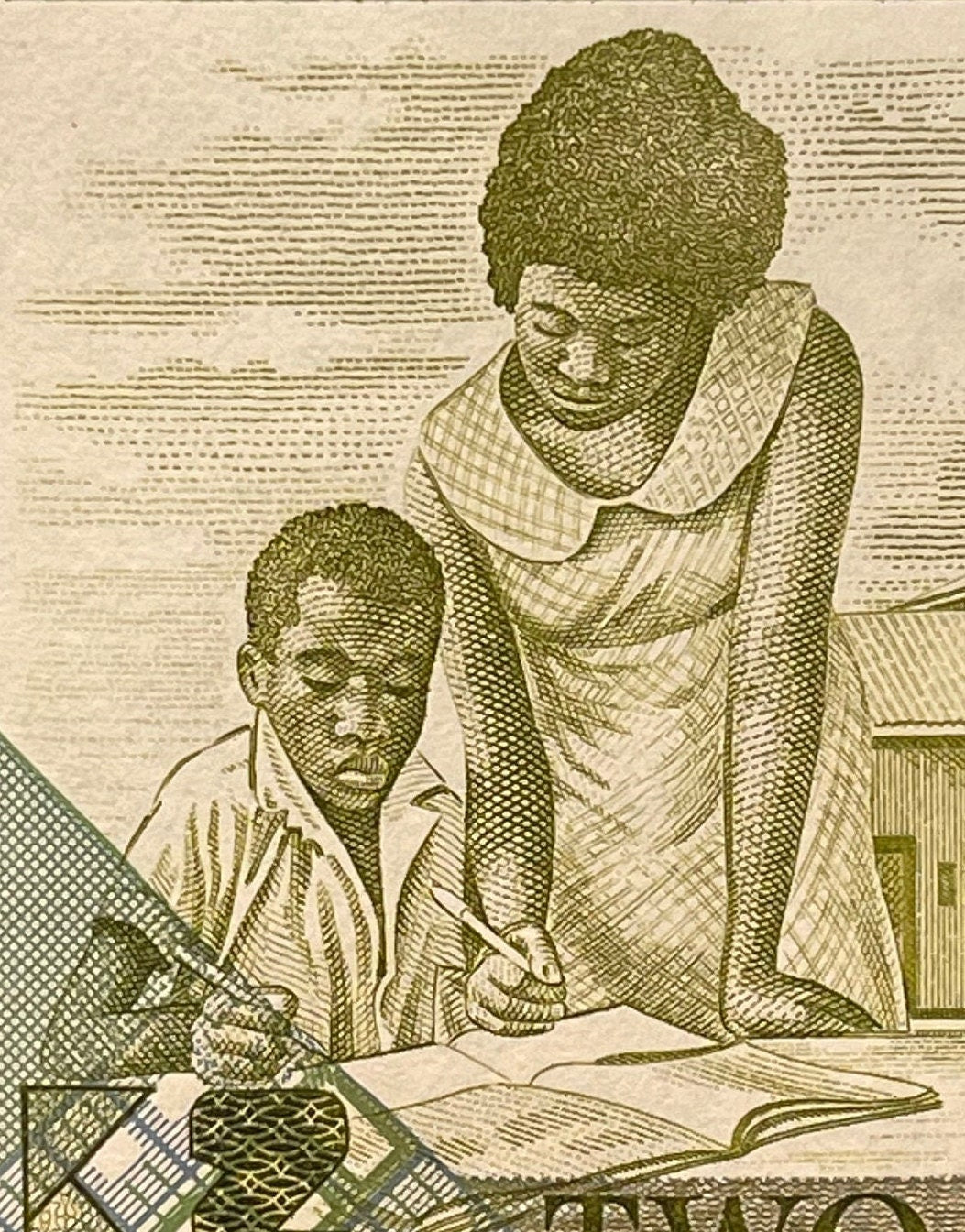 President Kenneth Kaunda and African Eagle & Teacher with Student 2 Kwacha Zambia Authentic Banknote Money for Jewelry and Collage (Kwanzaa)