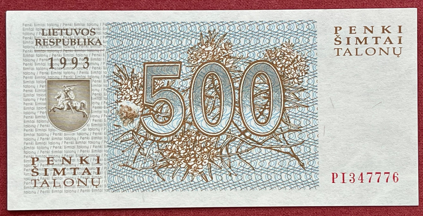 Wolves 500 Talonų Lithuania Authentic Banknote Money for Jewelry and Collage (1993) (Wolf) (Canis Lupus)