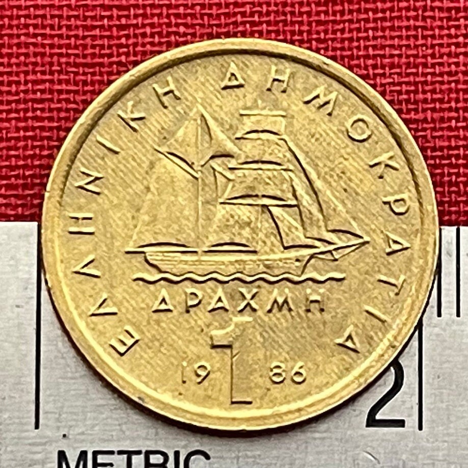 Corvette Warship & Admiral Konstantinos Kanaris 1 Drachma Greece Authentic Coin Money for Jewelry (Greek Independence) Freedom Fighter