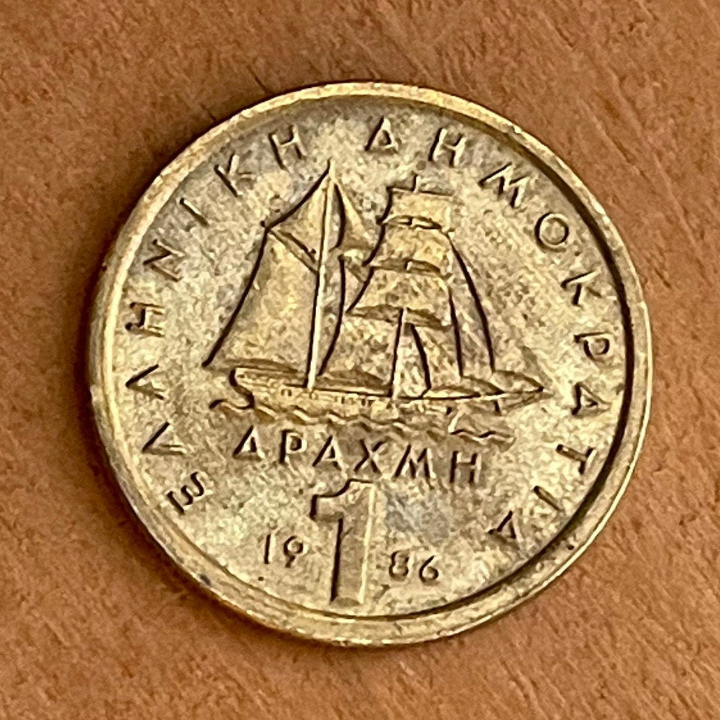 Corvette Warship & Admiral Konstantinos Kanaris 1 Drachma Greece Authentic Coin Money for Jewelry (Greek Independence) Freedom Fighter