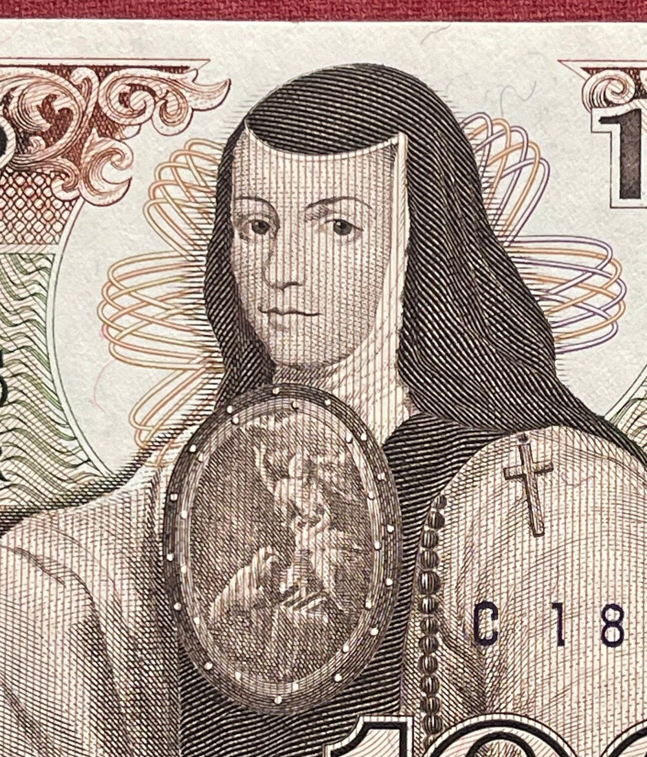 Poet Sor Juana Inés de la Cruz & Church of Santo Domingo 1000 Pesos Mexico Authentic Banknote Money for Jewelry and Collage (Tenth Muse)