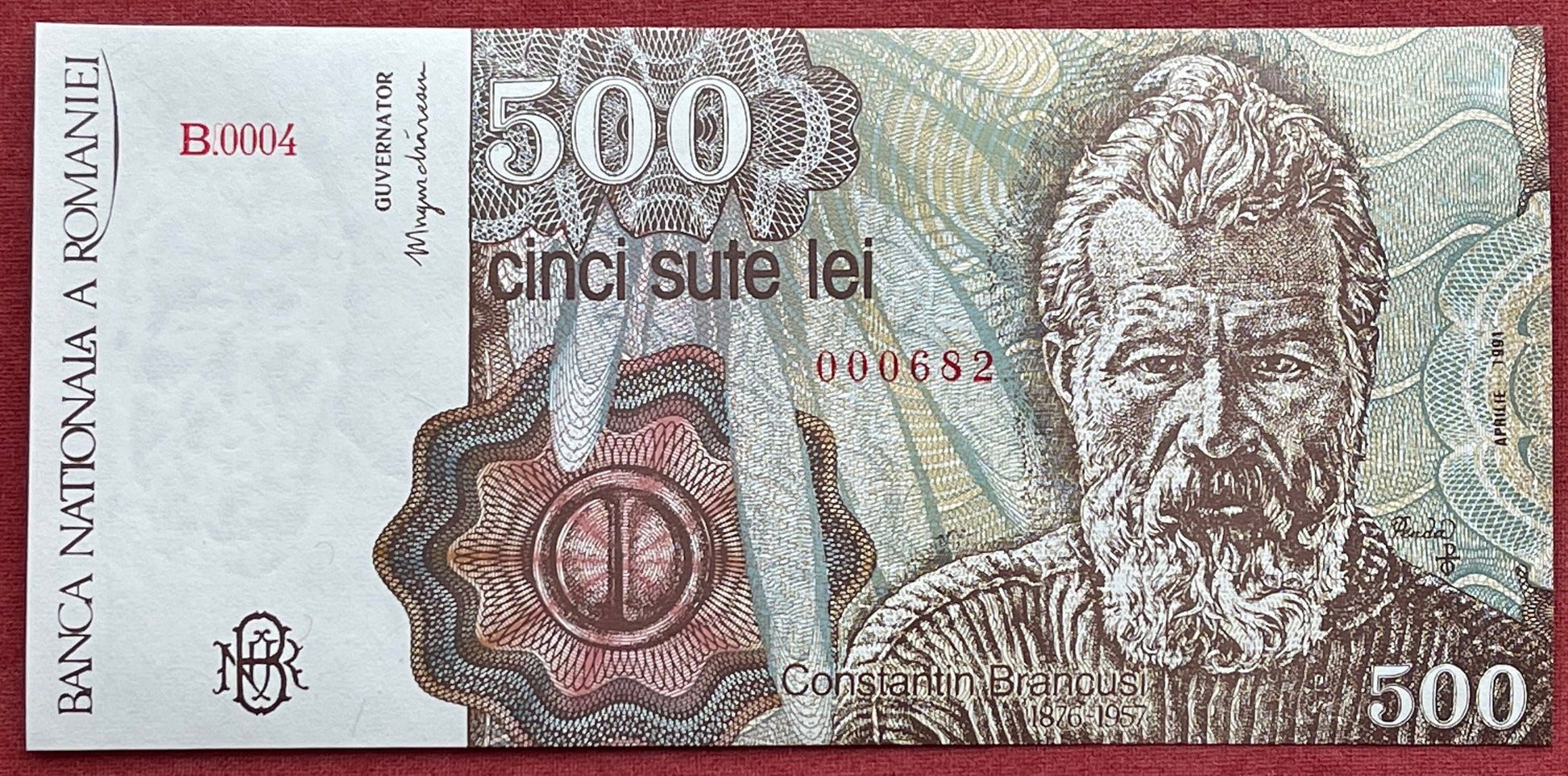 Sculptor Constantin Brâncuși & Endless Column 500 Lei Romania Authentic Banknote Money for Jewelry and Collage (1991)
