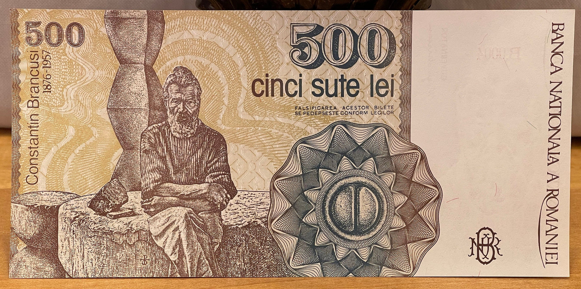 Sculptor Constantin Brâncuși & Endless Column 500 Lei Romania Authentic Banknote Money for Jewelry and Collage (1991)