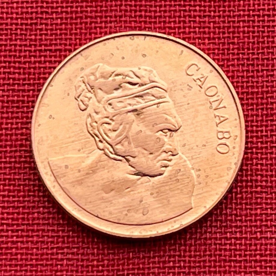 Taíno Cacique Caonabo (Columbus-Resister) 1 Centavo Dominican Republic Authentic Coin Money for Jewelry and Craft Making (Indigenous Leader)