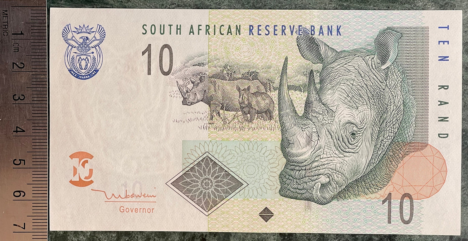 Southern White Rhino Family & Sheep Family 10 Rand South Africa Authentic Banknote Money for Jewelry and Collage