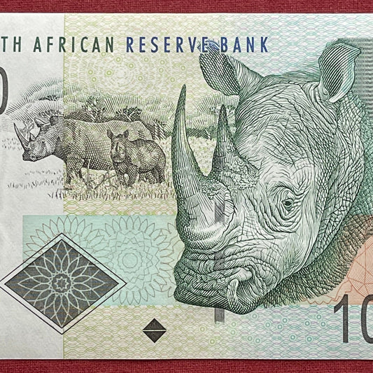 Southern White Rhino Family & Sheep Family 10 Rand South Africa Authentic Banknote Money for Jewelry and Collage