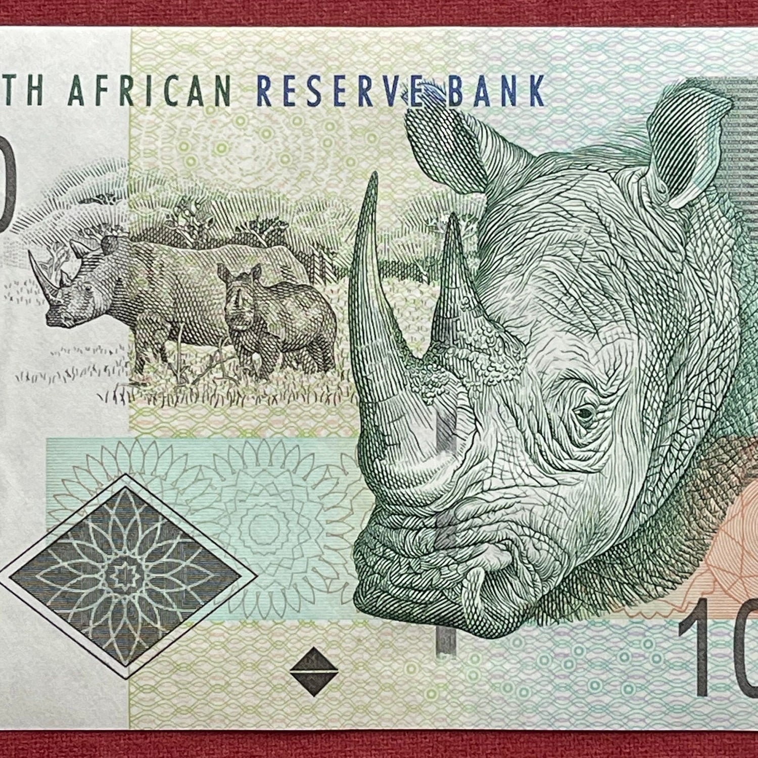 Southern White Rhino Family & Sheep Family 10 Rand South Africa Authentic Banknote Money for Jewelry and Collage