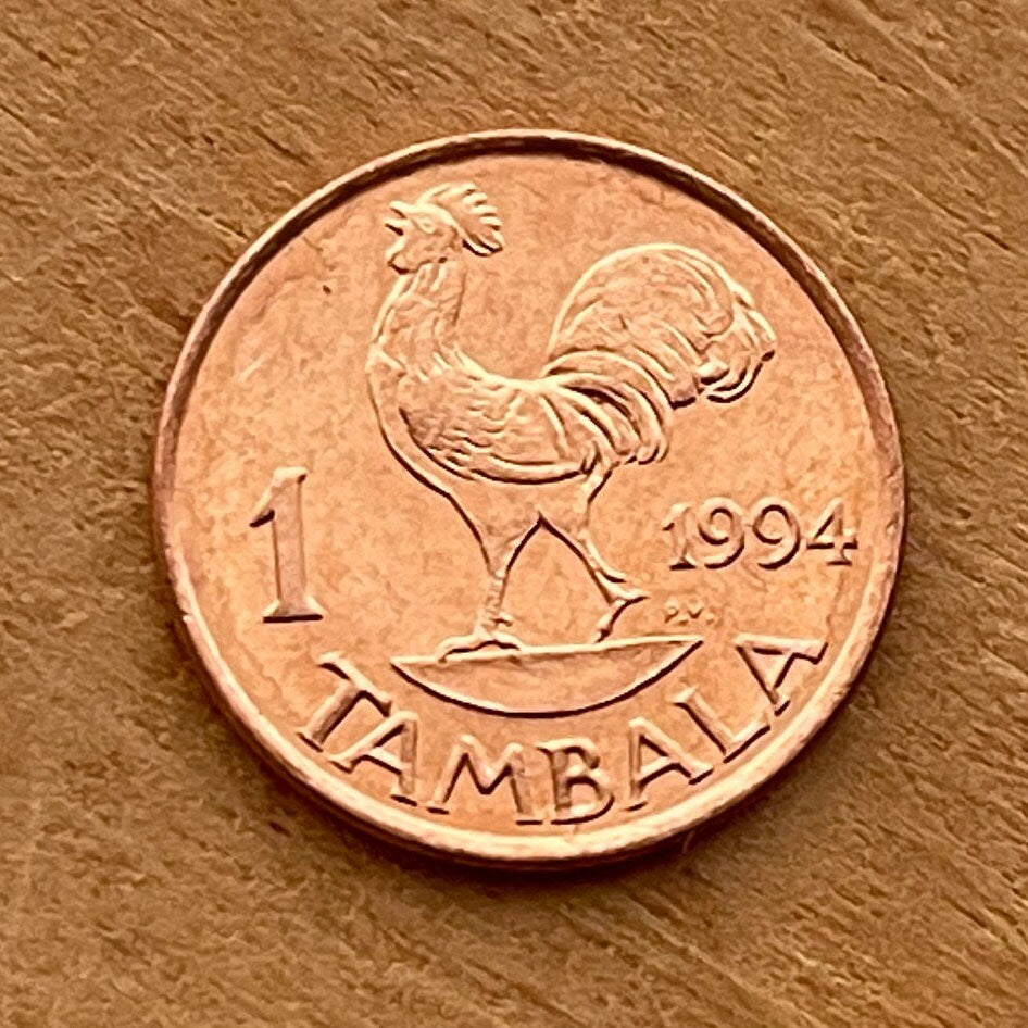 President for Life Hastings Kamuzu Banda & Wild Rooster 1 Tambala Authentic Coin Money for Jewelry (Free Range Indigenous Chicken)