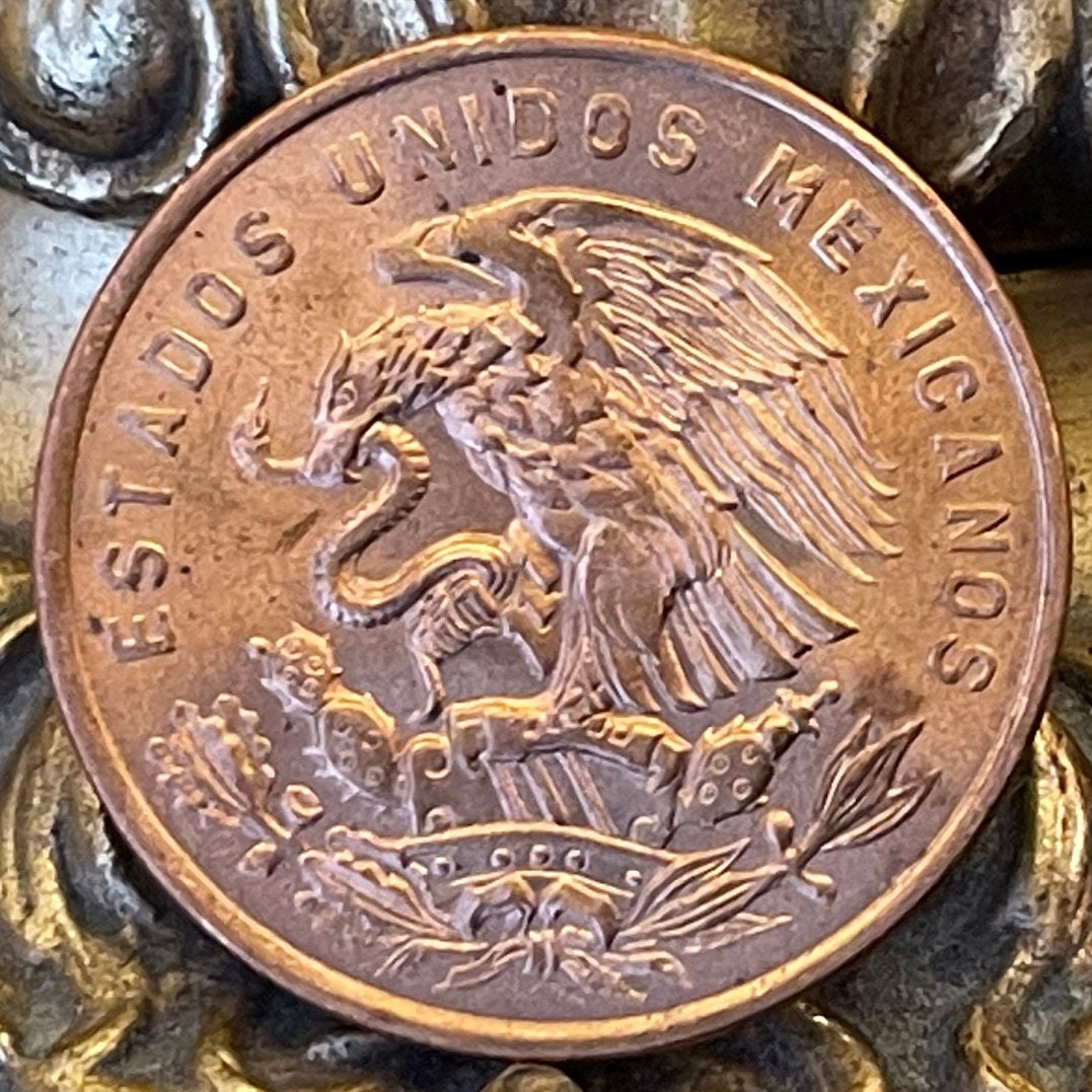 Teotihuacán Pyramid of Sun, Popocatépetl and Iztaccíhuatl Volcanoes & Eagle with Snake 20 Centavos Mexico Authentic Coin Money for Jewelry