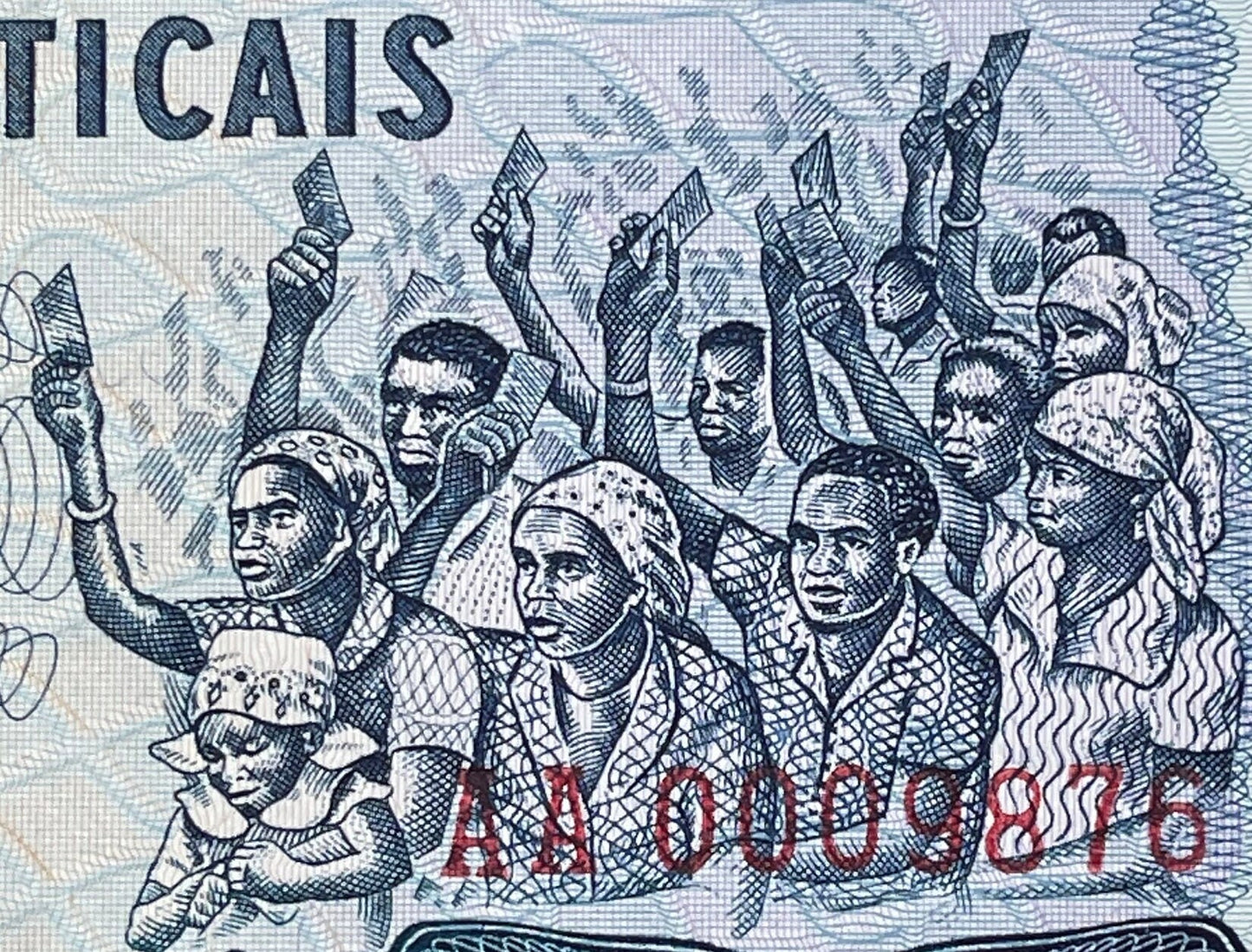 Voters and President Samora Machel with Peoples Assembly & Scientists, Teacher, Students 500 Meticais Mozambique Authentic Banknote Money