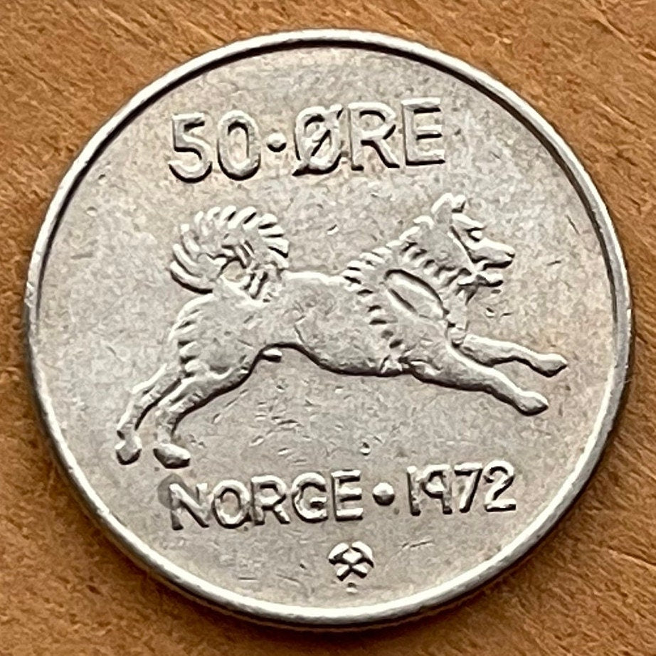 Norwegian Elkhound & King Olav V 50 ØRE Norway Authentic Coin Money for Jewelry and Craft Making (National Dog) (The People's King)