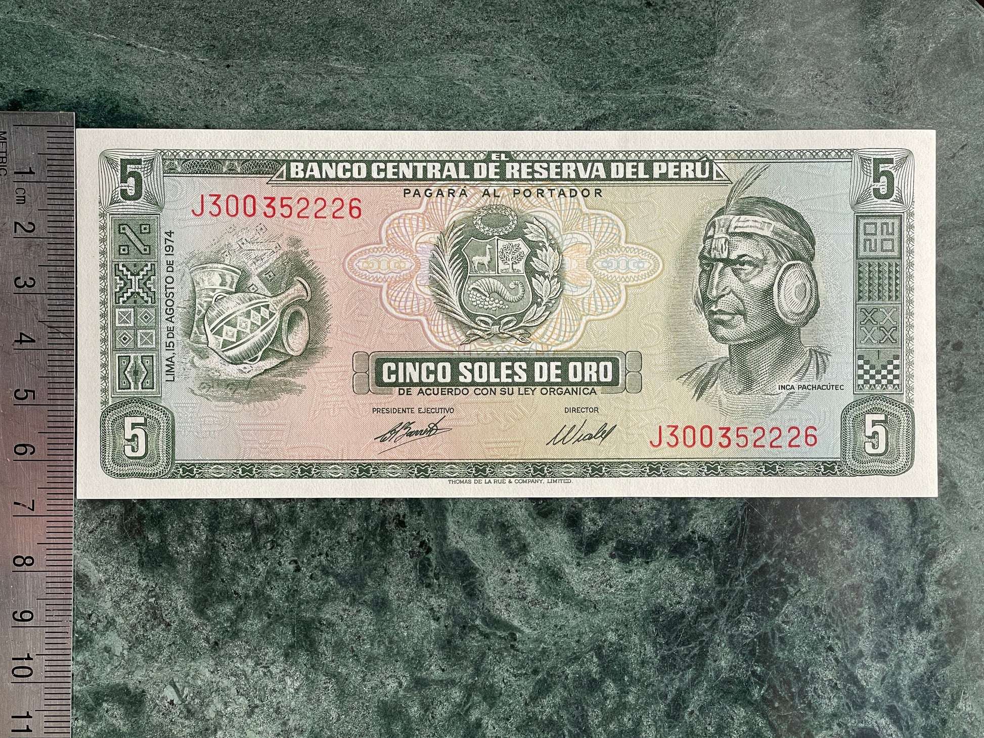 Inca Fortress Sacsayhuamán 5 Soles de Oro Peru Authentic Banknote Money for Jewelry and Craft Making (Cusco) (Pachacuti Inca Yupanqui)
