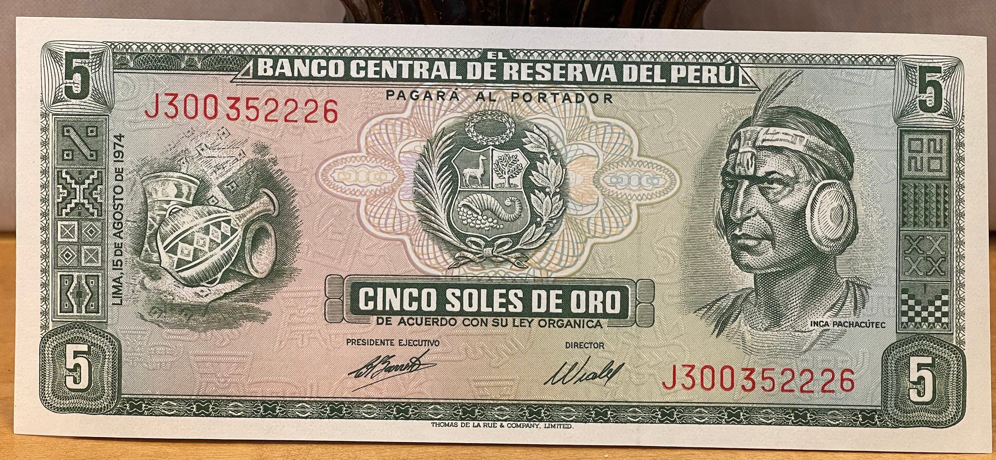 Inca Fortress Sacsayhuamán 5 Soles de Oro Peru Authentic Banknote Money for Jewelry and Craft Making (Cusco) (Pachacuti Inca Yupanqui)