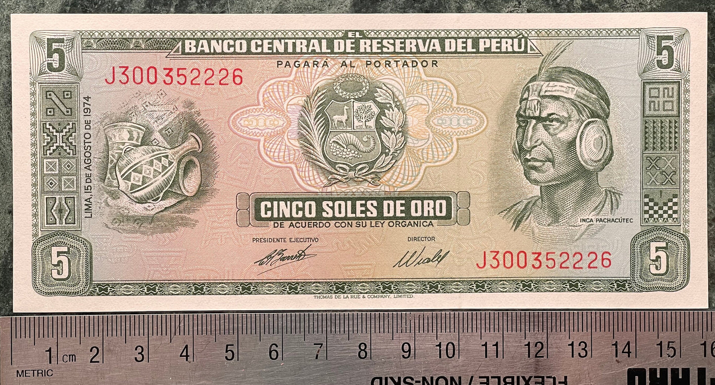 Inca Fortress Sacsayhuamán 5 Soles de Oro Peru Authentic Banknote Money for Jewelry and Craft Making (Cusco) (Pachacuti Inca Yupanqui)