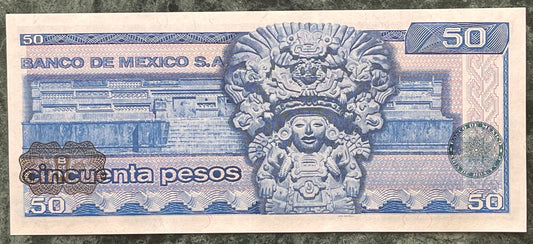 Zapotec Maize God of Abundant Sustenance Pitao Cozobi & Benito Juarez 50 Pesos Mexico Authentic Banknote Money for Collage (Oaxaca) (Palace)