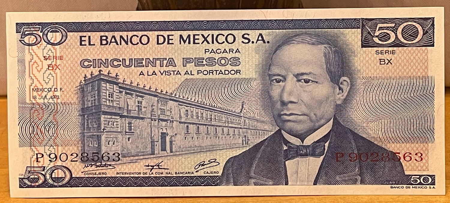 Zapotec Maize God of Abundant Sustenance Pitao Cozobi & Benito Juarez 50 Pesos Mexico Authentic Banknote Money for Collage (Oaxaca) (Palace)