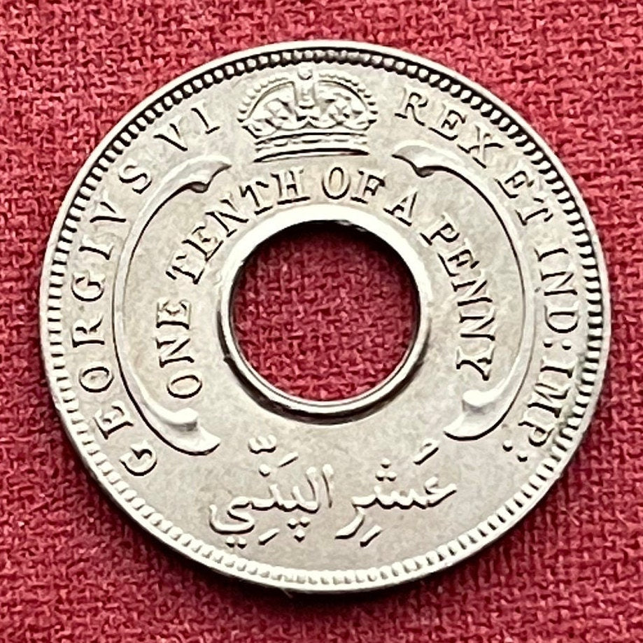 Hexagram Star & George VI Crown with Hole 1/10th Penny British West Africa Authentic Coin Money for Jewelry (King George VI) 6-Pointed Star