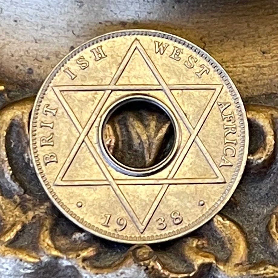 Hexagram Star & George VI Crown with Hole 1/10th Penny British West Africa Authentic Coin Money for Jewelry (King George VI) 6-Pointed Star